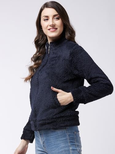 Image of Modeve Women Solid Full Sleeve Fur Standard Length Jacket For Winter
