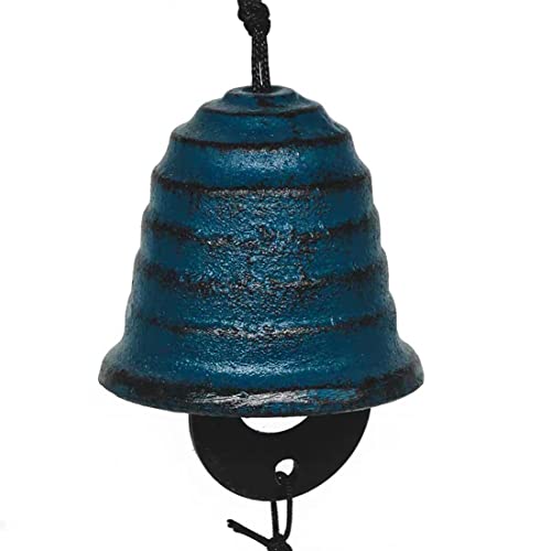 Japanese Bless Small Wind Chimes Outdoor, Iwachu Cast Iron Lucky Temple Wind Bell Memorial And Sympathy Wind Chimes For Outside Good Luck For Garden, Patio, Balcony (Blue Rippled Temple Bell) #TOP6