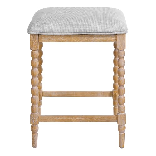 Butacos de altura para barra Merax, juego de 4 unidades, 26 pulgadas, con cojín acolchado, sin respaldo, estructura de madera sólida de acacia, para isla de cocina y comedor, color natural miniatura 4