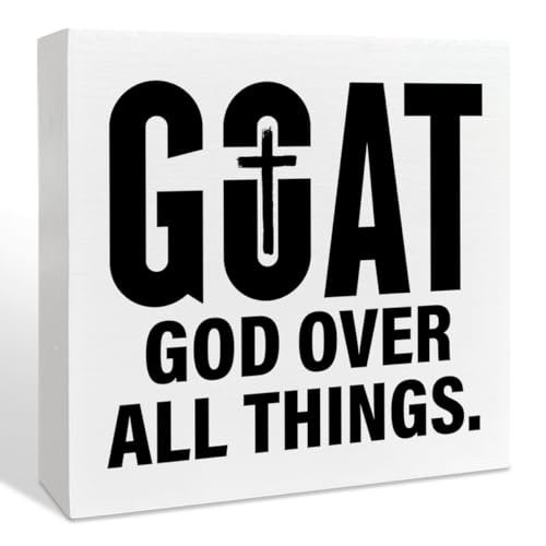 God Over All Things Christian Jesus Wood Box Sign Room Decor for Men, Bible Verse Religious Faith Christian Wooden Box Sign Decorations for Home Office Desk Table