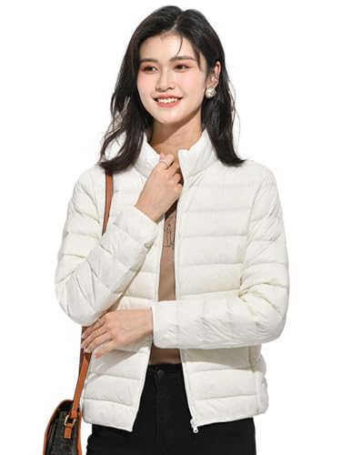 Wnodruke ダウンジャケット レディース ウルトラライト ダウン コート 軽量 防寒 暖かい コンパクト収納 WN004 (JP, アルファベット, M, 襟•ホワイト)