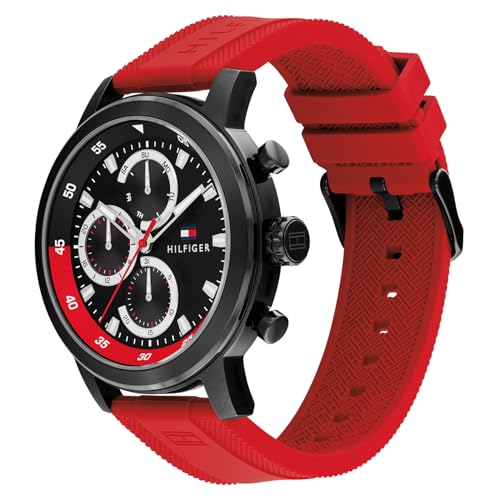 Image of Tommy Hilfiger Rocky Quartz Analog with Black Dial Red Silicone Strap Watch for Men - TH1792178