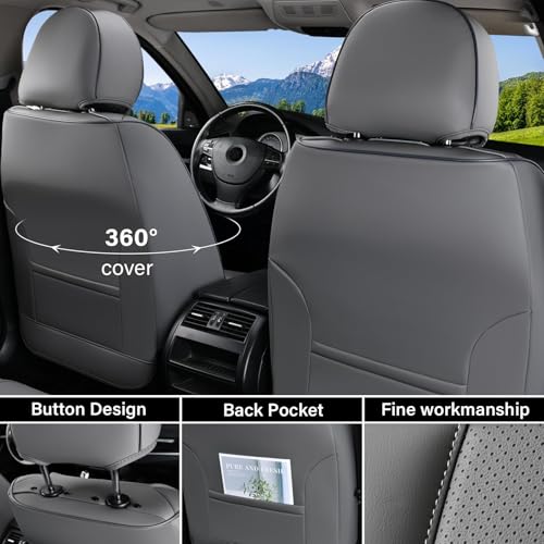 Image of Coverado Car Seat Covers Full Set, Seat Covers for Cars, Gray Car Seat Protector Waterproof, Nappa Leather Car Seat Cushion, Car Seat Covers Front Seats and Back Fit for Most Cars