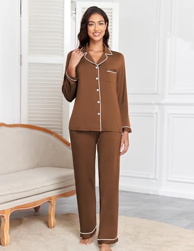 Image of Veseacky Women's Ribbed Knit Pajamas Set 2 Piece Warm Soft Loungewear Sleepwear Pjs S-XXL