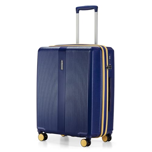 Provogue Primea Large Check-in Trolley Bag, 75 cm, 28 inch Suitcase, PC Hard Luggage, Anti-Theft Zipper, TSA Lock, Built-in Expander, Built-in Wet Pouch, 8 Wheels, 3 Years Warranty, Blue