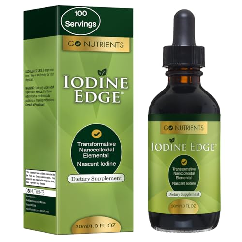 Go Nutrients Iodine Edge – Organic Nascent Iodine Liquid Supplement for Thyroid Support, Energy, Immune & Cognitive Health – High Absorption Drops - Natural Tincture for Women & Men – 1 oz