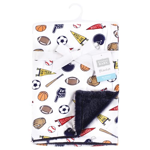 Image of Hudson Baby Infant Boy Plush Blanket with Furry Binding and Back, Sports Fan, One Size