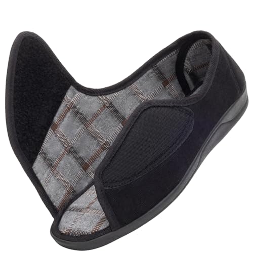 Open Toe Diabetic Slippers for Men Extra Wide Width, Memory Foam Open Toe House Shoes Non Slip - For Seniors Arthritis Swollen Feet