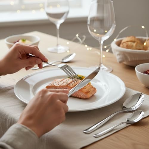 Image of 30 Pcs Silver Cutlery Set for Dining Table the Perfect Mirror Polish Hevy Duty Tableware Including Dinner Spoons, Dinner Forks, Dinner Knives, Dessert Spoons & Dessert Forks