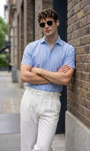 Image of Afflatus Men's Striped Half Sleeve Cotton Shirt | Slim Fit Casual Summer Shirt for Men | Lightweight Breathable Button-Down Shirt for Office and Travel
