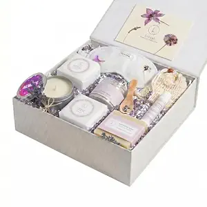Lizush Luxury Spa Gift Set for Women – 7 Piece Lavender Self Care Kit with Candle and Natural Products