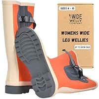 Ladies Wide Leg Wellies - Wellington Boots Ladies for Wearing with Jeans or for Wide Calf Women - Waterproof Wellies - Tango Orange - UK Wellies Size 7