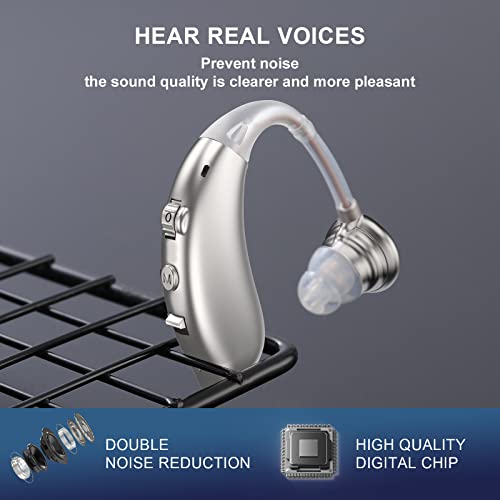 F&Kcoptee Hearing Aids For Seniors Rechargeable With Noise Canceling - Hearing Amplifiers For Adults With Severe Hearing Loss - 2 Ear Amplifier Over The Counter Hearing Aid With Volume Control - Silver #TOP4