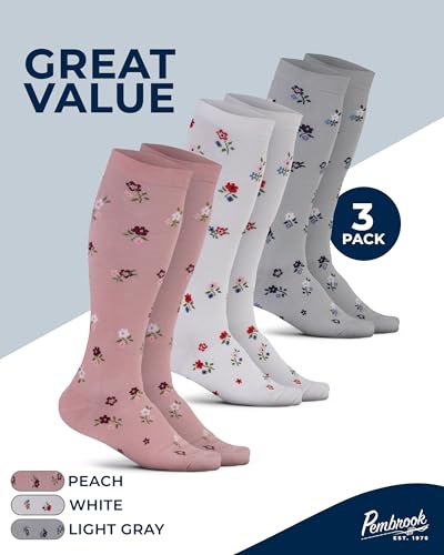 Image of Pembrook Light Compression Socks for Women - 3 Pairs | 8-15 mmHg Cotton Compression Socks for Pregnancy, Knee High Comfort