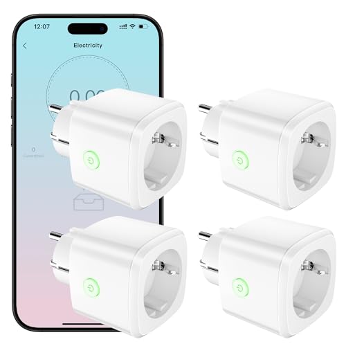 HBN Smart Steckdose mit Verbrauchsmessung, 4er Set Smart Home Wlan Steckdose mit APP Intelligente Schaltsteckdose, Sprachsteuerung & Timer, 10A, Nur 2,4GHz