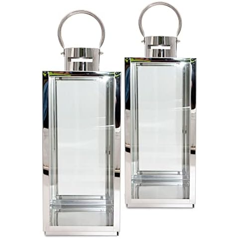 Lewis's Rectangular Lantern - Candle Holders - Garden Lantern, Candles And Holders, Lantern, Garden Ornaments Outdoor, Lanterns For Outside (Large, Twin Pack) Cover