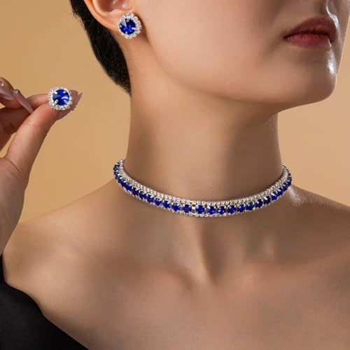 Women Rhinestone Crystal Jewelry Set Crystal Tennis Design Rhinestone Choker Necklace Link Bracelet Teardrop Earrings Set Wedding Bridal Bridesmaids Party3