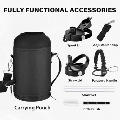 Image of One Gallon Insulated Water Bottle, Triple Wall 128 oz Stainless Steel Wide Mouth Water Bottles (Cold for 48 Hrs), Leak Proof, Non-BPA, Large Water Flask Jug with Paracord Handle & Straw Spout Lids