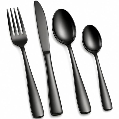 Image of Clovis Stainless Steel Flatware Set 12 Pieces, Titanium Plated Mirror Finish, Cutlery Set for 3 with Knife Fork Spoon and Teaspoon, Black