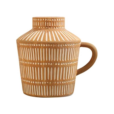 IUIBMI Rustic Farmhouse Terracotta Vase, Pottery Vase with Handle, Ceramic Vases for Home Decor, Vintage Decorative Flower Vase for Table, Living Room, Shelf Decor Cover