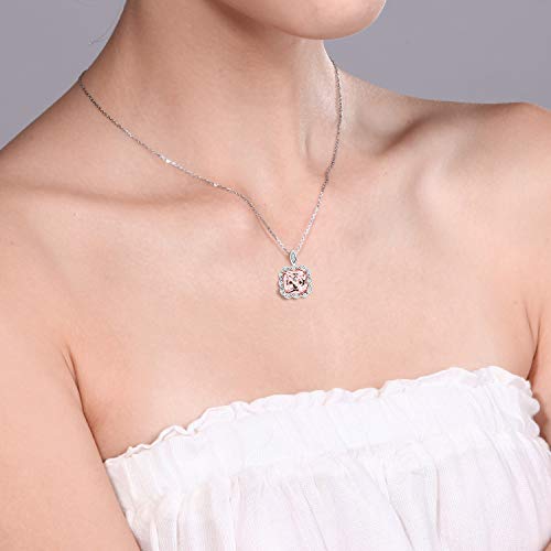 Gem Stone King 925 2 Tone Sterling Silver Peach Color Simulated Morganite Pendant Necklace For Women (4.49 Cttw, Cushion Cut 10MM, with 18 Inch Silver Chain) - Image 3