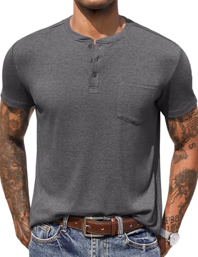 COOFANDY Men Casual Shirt Short Sleeve Summer Basic T Shirt Pocket Soild Tee Top