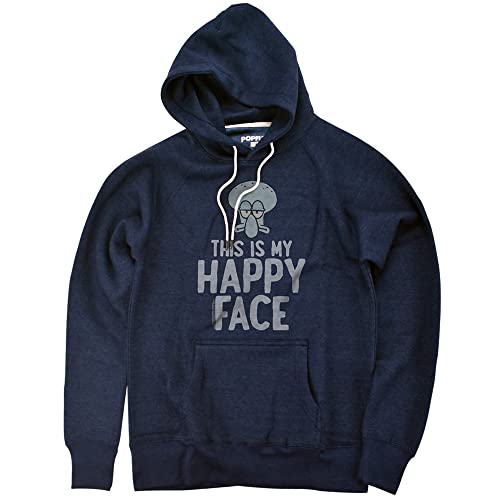 Popfunk Spongebob Happy Face Official Premium Ultrasoft Tri-Blend Hoodie (Large) Navy