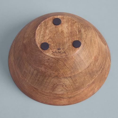 Image of SAAGA Printed Mango Wood Serving Bowl - 10 x 4 Inch Handcrafted Round Wooden Bowl | Food-Grade Finish for Noodles, Soups, Curries & Snacks - Tourmaline Finish