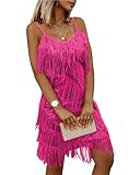 miduo Womens Summer Casual Sequin Fringe Tassel Evening Party Cocktail Homecoming Concert Dresses Hot Pink S