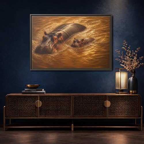 Impression sur toile hippopotame marron grand format horizontal salon