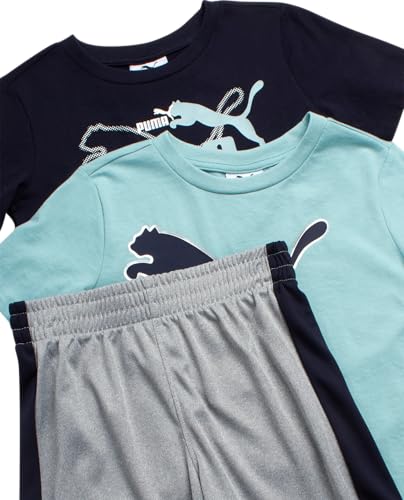 Image of PUMA Little Boys 3 Piece Active T-Shirt Performance Shorts Set (Sizes 2T-7) | Soft Breathable Cotton Blend, Comfortable Active Fit, Short Sleeve Crewneck, Great for Play & Everyday Youth Wear
