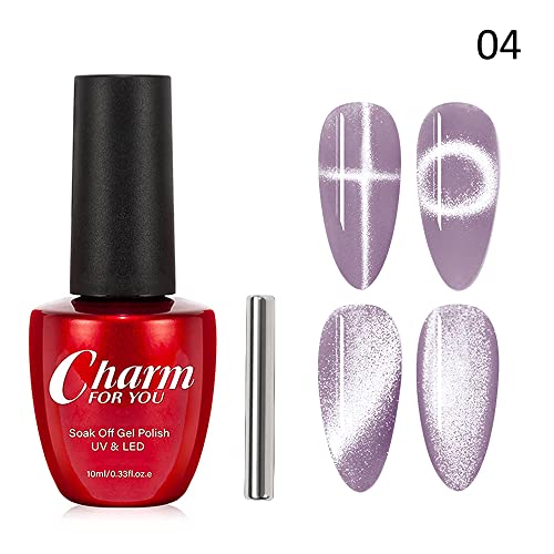 Veronni Purple Glitter Magnetic Gel Nail,Cat Eye Nail Gel Polish, Holographic Gel 9D Nail Polish Smoothie Wide Cat Eye Nail Polish Soak Off Uv Led Magnetic Gel (04) #TOP1