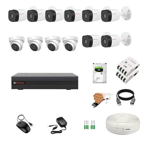 Image of CP Plus 16 Channel DVR + 2.4MP 4 Dome & 8 Bullet Cameras with Audio Recording (Day /Night Vision) + 4TB HDD + Copper Cable Roll (3+1) + 8 CH Power Supply 2 Nos + BNC & DC Full Combo Kit