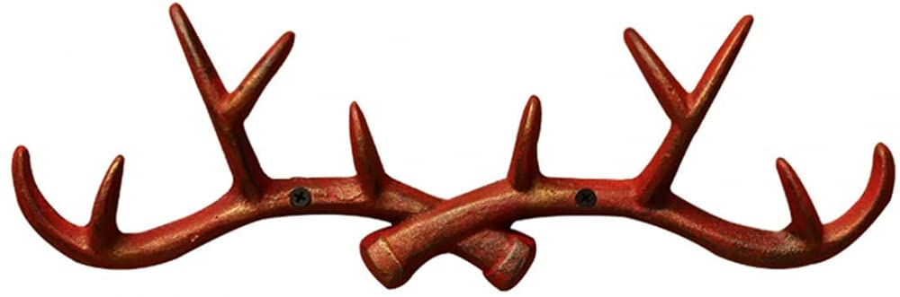 VHKJewE Cast Iron Coat Racks Wall Hooks Deer Antlers Antique Country House Decor(Red)