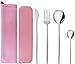 ZhaoCo Set di Posate da 4 Pezzi Posate da viaggio Portatili e Posate da Campeggio in Acciaio Inox, Portaposate Eco in Paglia di Grano, Ideale per Esterni, Viaggi, Ufficio, Pranzo a Scuola