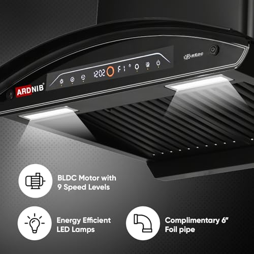 Image of 1600 m /hr Wall Mounted BLDC Auto Clean Kitchen Chimney (Ardnib NOVA PLUS BK 60, BLDC Motor, Baffle Filters, Touch Control + Motion Sensor, 7 Years Motor Warranty) (Baffle Filter)