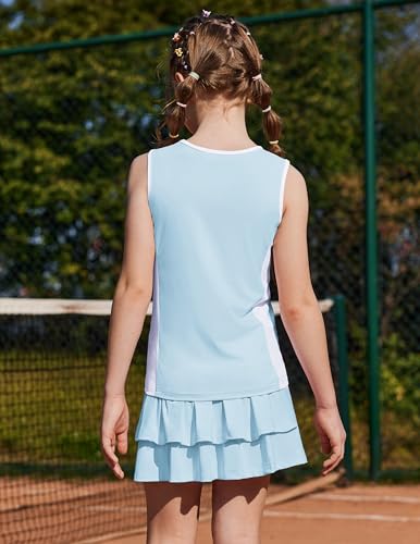 Image of Zaclotre Girls Tennis Dress with Pockets Sleeveless Tank Top and Skirt Sets | 2 Piece Set, Sleeveless, with Shorts, Double Layers Pleated Back, Perfect for Athletic Tennis Golf 3-14 Years