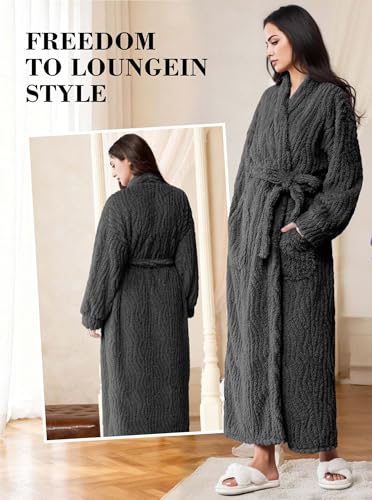 Image of Artfasion Womens Long Fleece Robe - Warm Soft Floor Length Flannel Bathrobes for Winter Thicker Long House Coat with Pockets