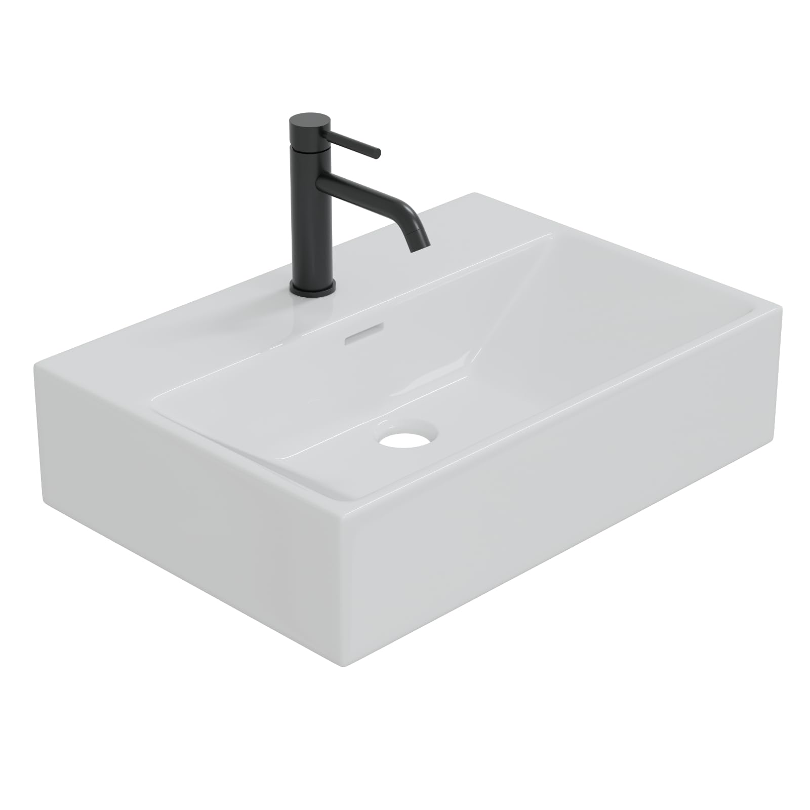 HAGO24 | Waschbecken Keramik 515x360x130mm | eckig | Überlauf | Wandmontage | Aufsatzwaschbecken | weiß | Standardanschluss | kratzfest | schmaler Rand | modern