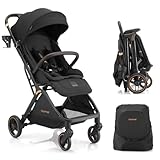 Gromast Gravity faltbarer Baby-Kinderwagen, Tragbarer Reise-Kleinkindbuggy Mit Verstellbarer Rückenlehne & Sonnendach, Leichtgewichtig Und Uv-Geschützt, Einhändig Automatisch Zusammenklappbar, Schwarz