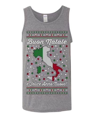 BUON Natale e Felice Anno Nuovo! Merry Christmas and Happy New Year Funny Classic Italy Peninsula Italian Ugly Christmas Mens Tank Top, Heather Grey, XX-Large2