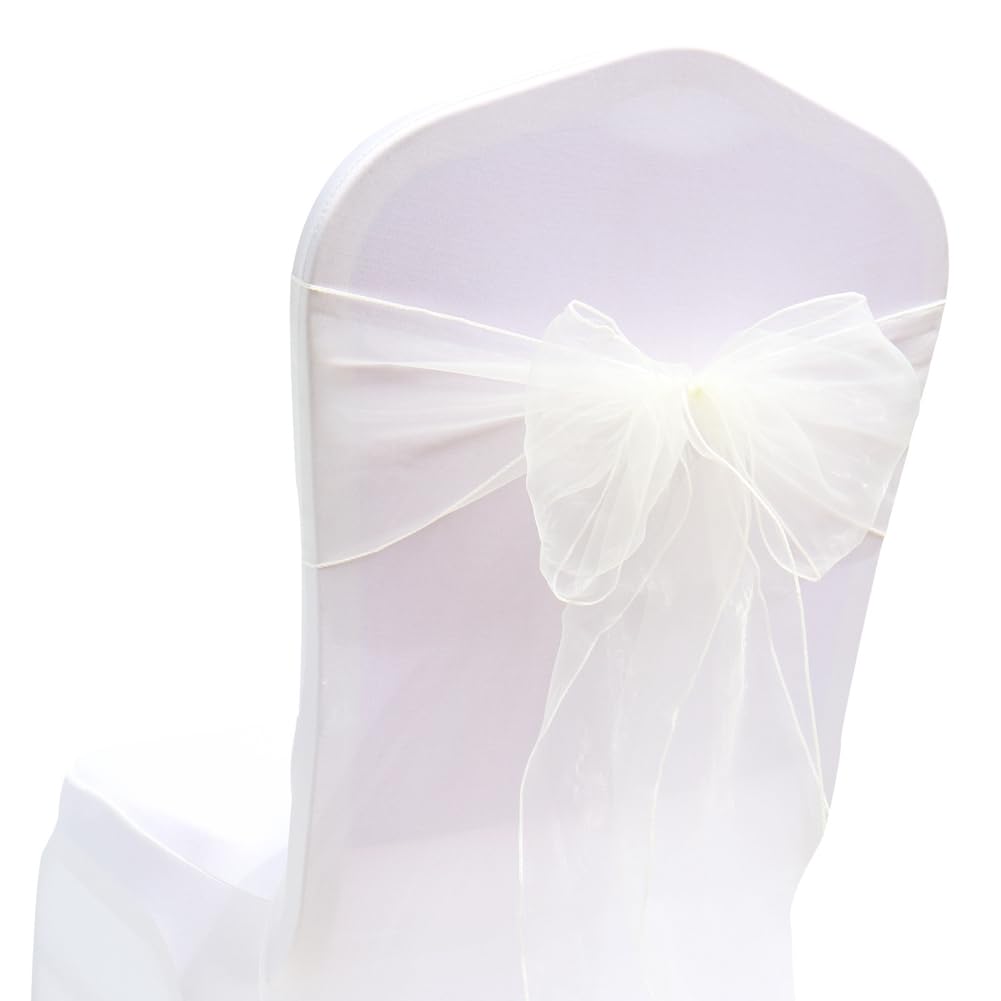 Wisafory 20 lazos de organza para sillas de boda, lazos para sillas, lazos para sillas, cintas de organza, lazos de tul, lazos para sillas de boda, decoración de fiestas, color beige
