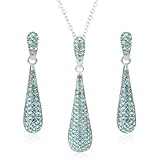 Gold Full Crystal Rhinestone Gem Tear Drop Pendant Necklace Earrings Jewelry Sets