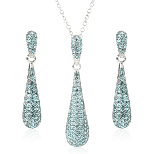 YINLI Full Crystal Rhinestone Gem Tear Drop Pendant Necklace Earrings Jewelry Sets