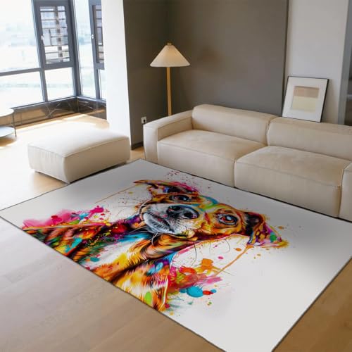 Tapis chien aquarelle 180x240cm lavable et antidérapant pour grand salon - 3