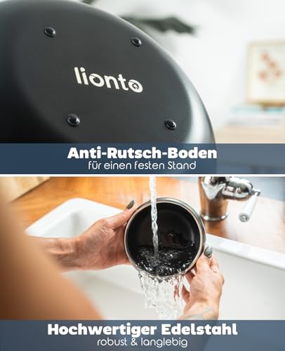 lionto Futternapf aus robustem Edelstahl, 360 ml, lebensmittelechter Hundenapf mit rutschfesten Silikonpads, rostfreier Wassernapf für Hunde & Katzen, gewölbt, schwarz