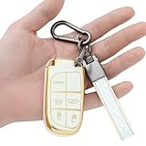 EKALA for Jeep Key Fob Cover 5 Buttons Compatible with 2021-2014 Jeep Grand Cherokee Renegade for 2020-2017 Compass for Wrangler Patriot Grand Commander with Leather Keychain (Jep-W)