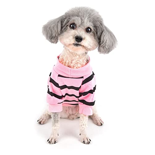 Zunea Hunde-Shirts für Kleine Hunde Sommer Basic T-Shirt Streifen Welpen Kleidung Pailletten Liebe Herz Sweatshirt Weiche Baumwolle Tee Shirt Haustier Pullover Chihuahua Bekleidung Babypink S