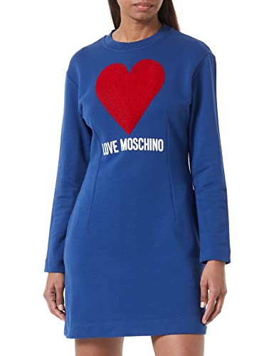 Abito aderente a maniche lunghe con grande cuore, cuciture ricamate e logo stampato ad acqua