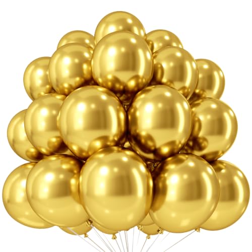 Image of Metallic Gold Balloons, 12 Inch Chrome Gold Latex Party Balloons